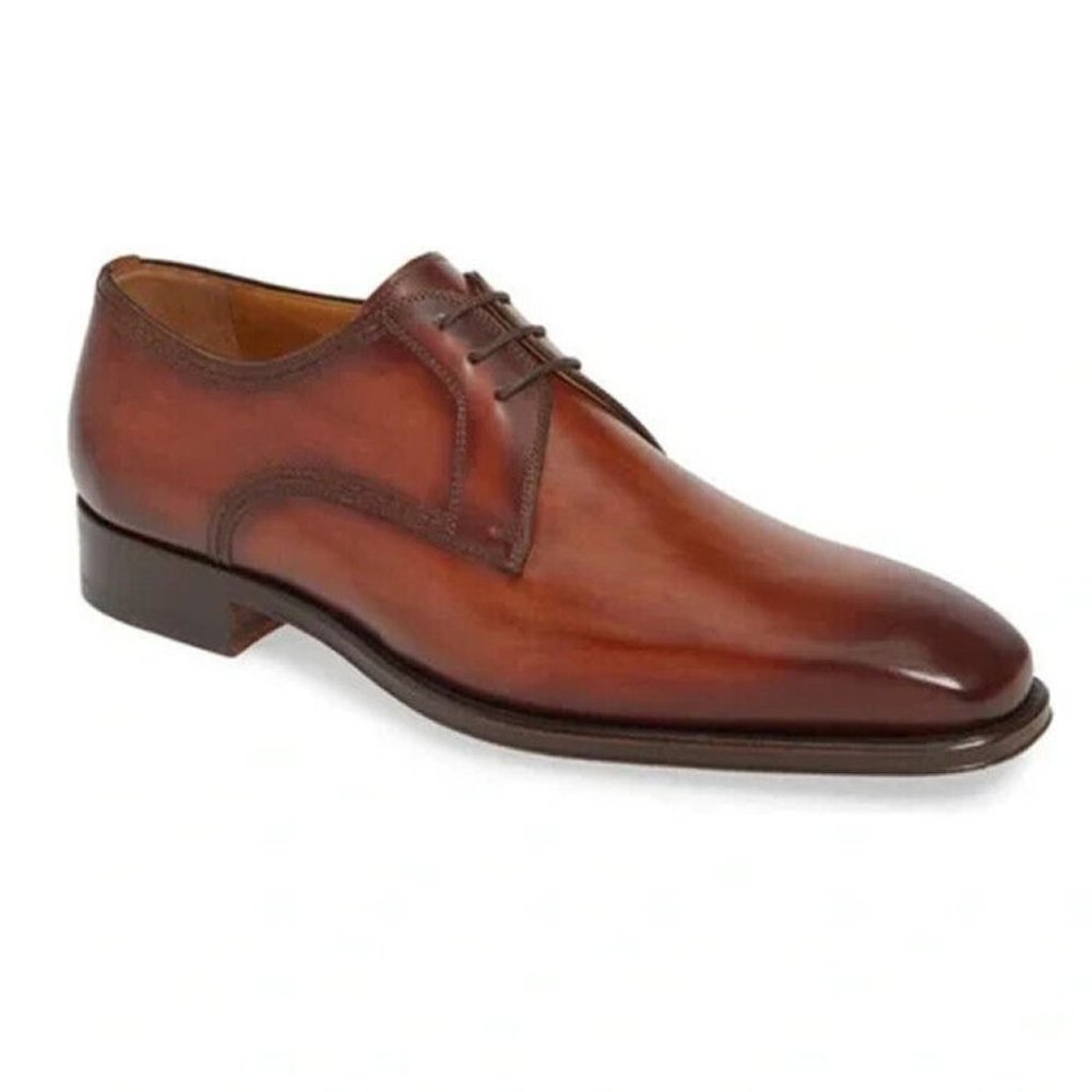Magnanni Leon Plain Toe Derby Cognac Leather Size 9.5 US 20703 DD300